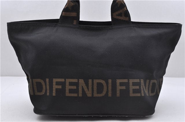 Authentic FENDI Nylon Leather Hand Bag Purse Black 4114D