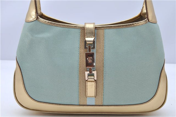 Authentic GUCCI Sherry Line Jackie Shoulder Bag Canvas Leather Light Blue 4114F