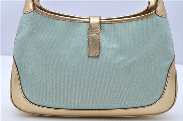 Authentic GUCCI Sherry Line Jackie Shoulder Bag Canvas Leather Light Blue 4114F