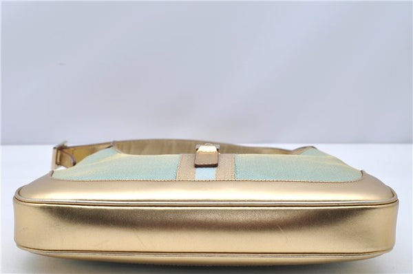 Authentic GUCCI Sherry Line Jackie Shoulder Bag Canvas Leather Light Blue 4114F