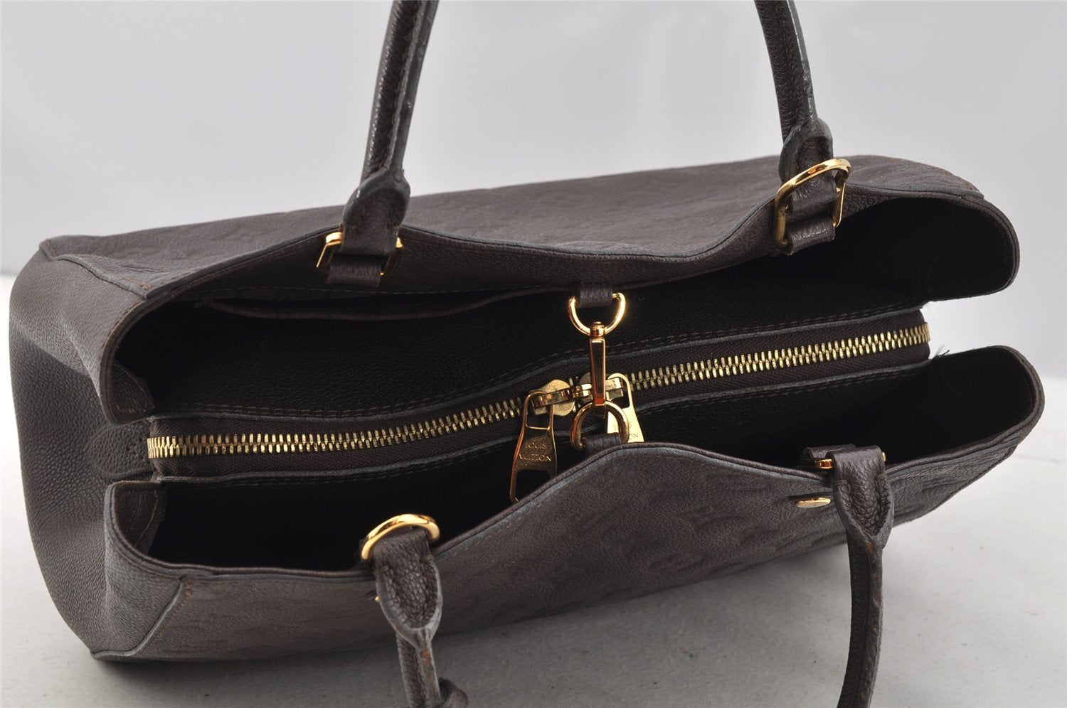 Auth Louis Vuitton Monogram Empreinte Montaigne MM 2Way Hand Bag Brown LV 4115I