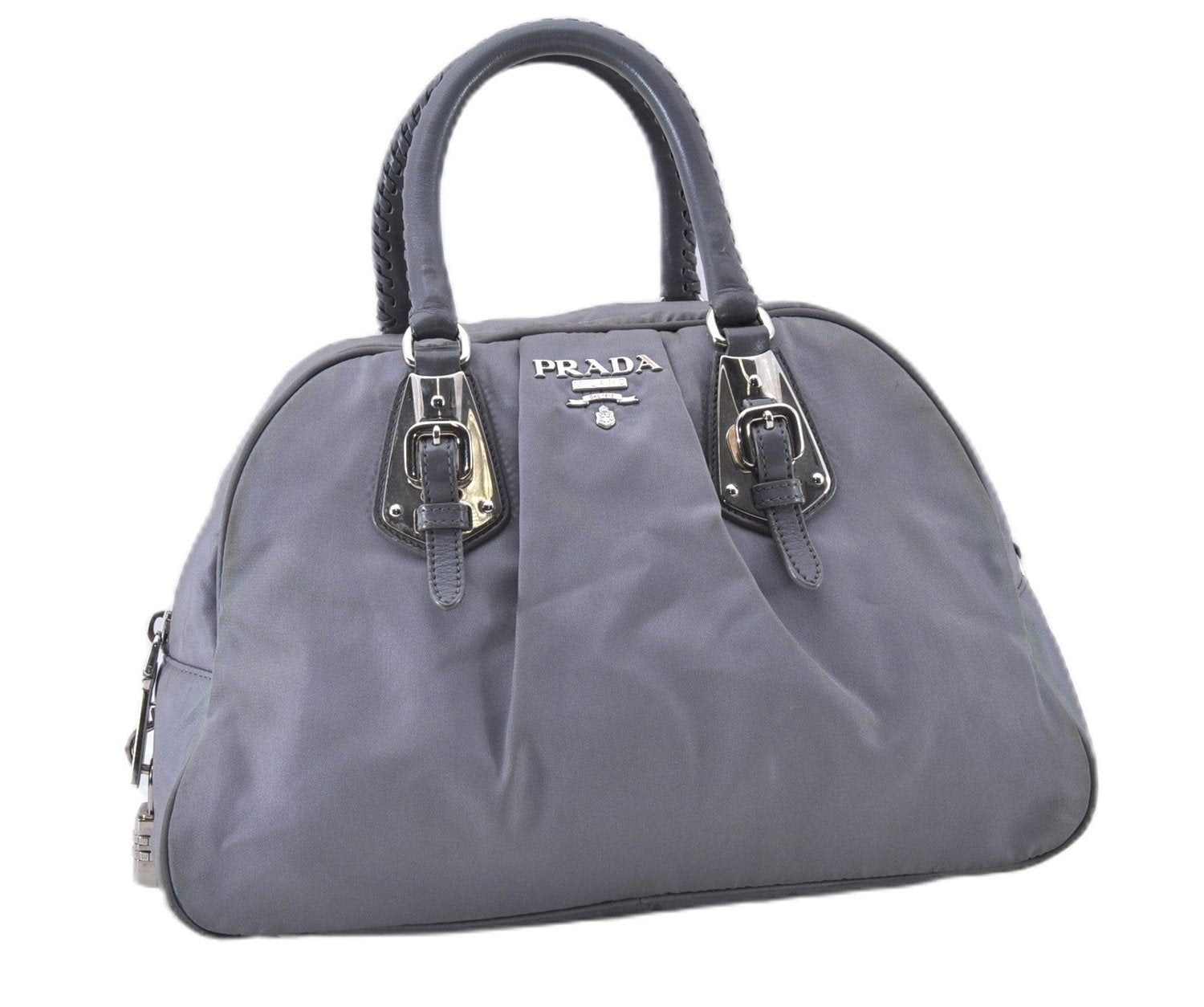 Authentic PRADA Vintage Nylon Tessuto Leather Shoulder Hand Bag Gray 4117F