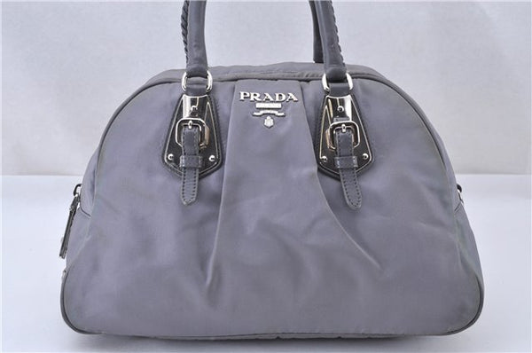 Authentic PRADA Vintage Nylon Tessuto Leather Shoulder Hand Bag Gray 4117F