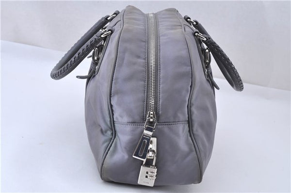 Authentic PRADA Vintage Nylon Tessuto Leather Shoulder Hand Bag Gray 4117F