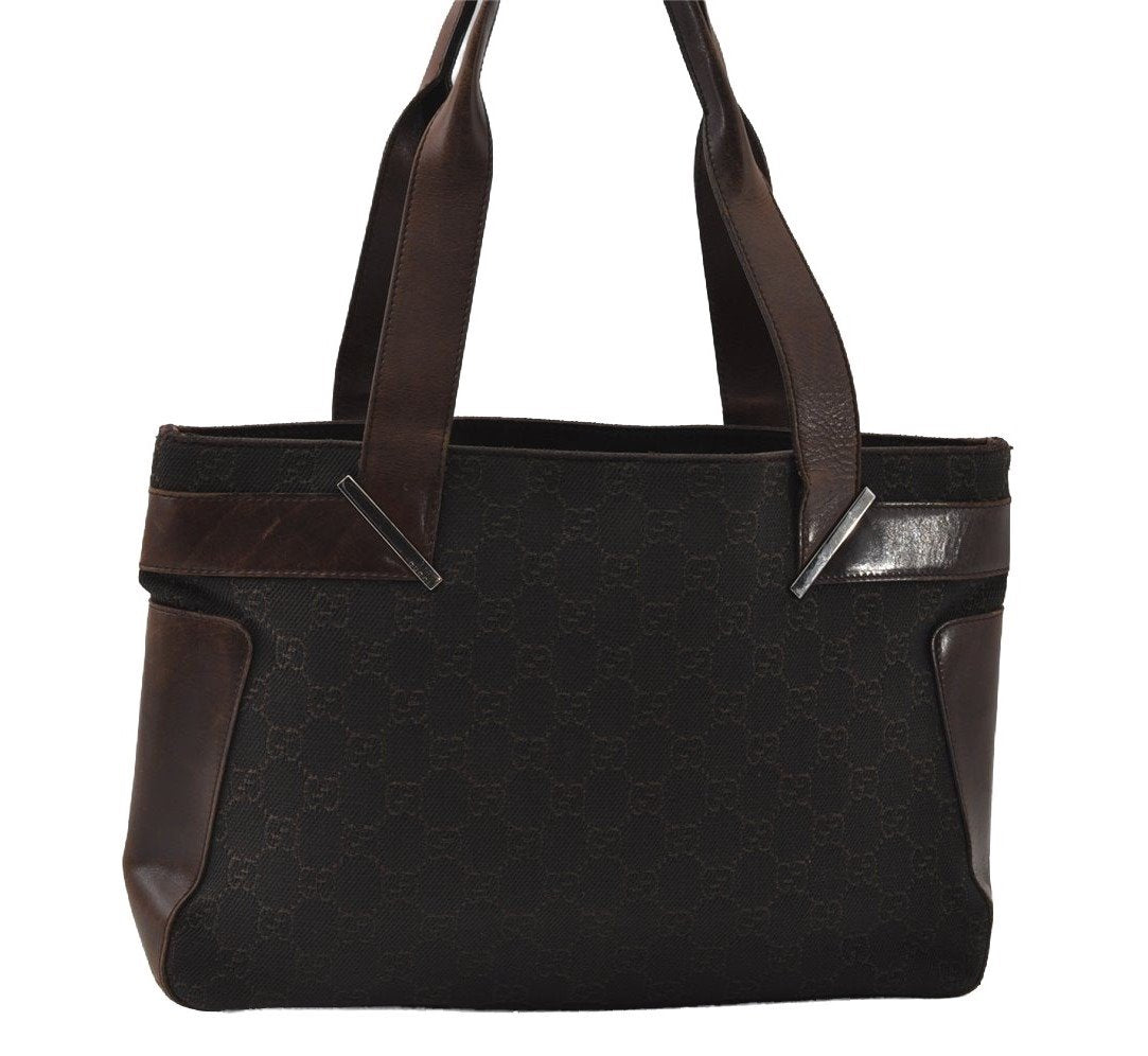 Authentic GUCCI Vintage Shoulder Tote Bag GG Canvas Leather 73983 Brown 4117I