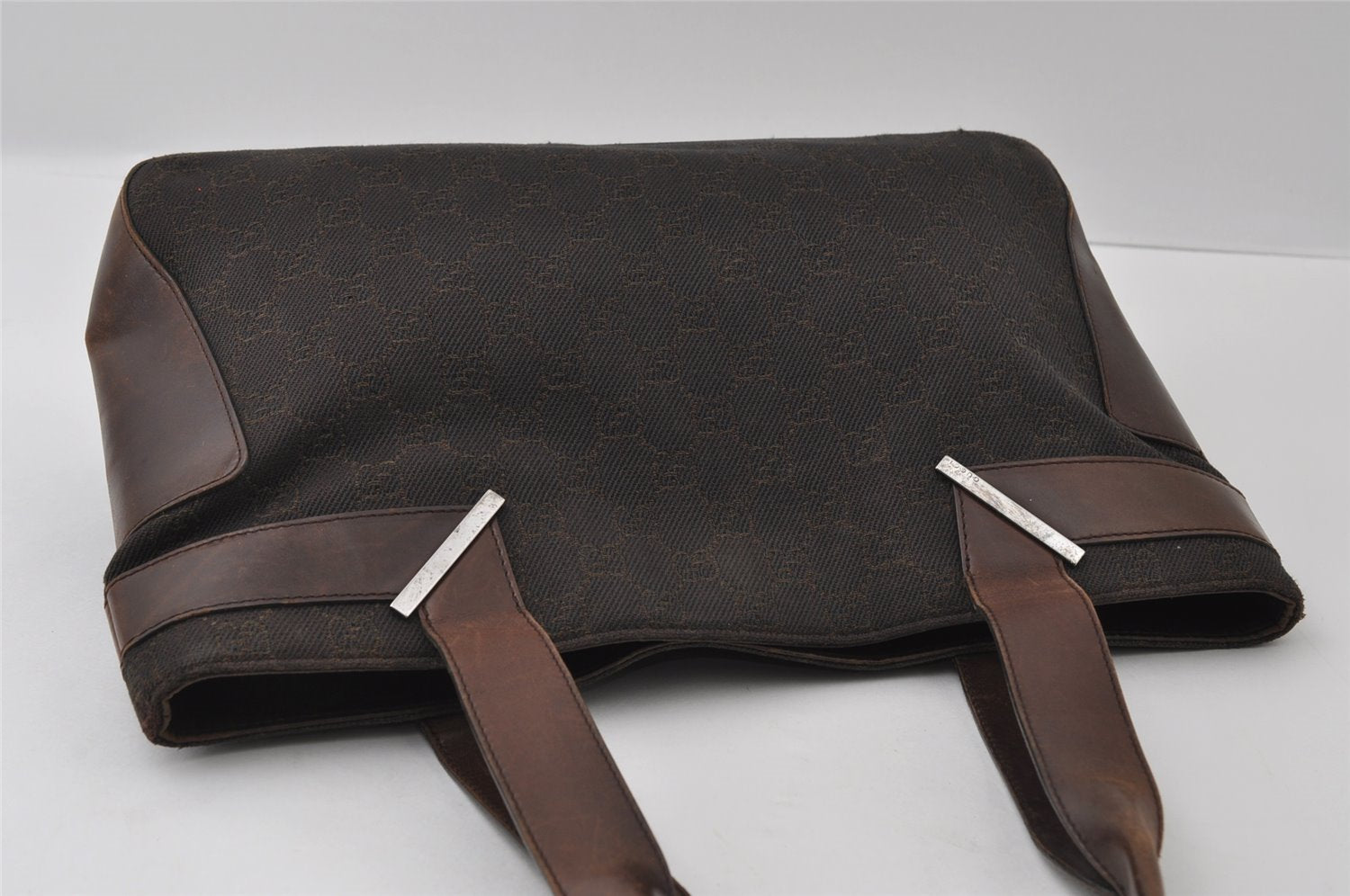 Authentic GUCCI Vintage Shoulder Tote Bag GG Canvas Leather 73983 Brown 4117I