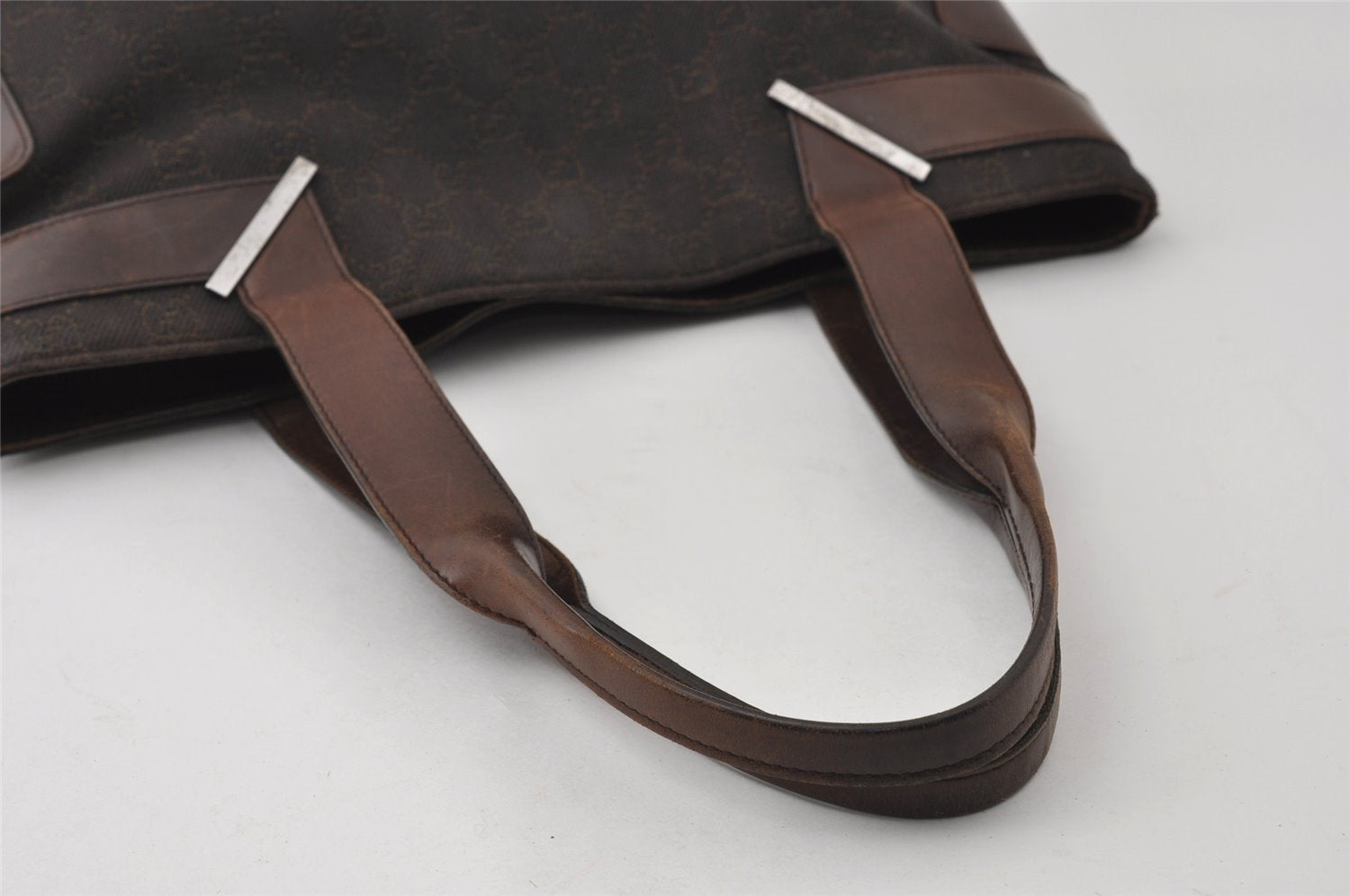 Authentic GUCCI Vintage Shoulder Tote Bag GG Canvas Leather 73983 Brown 4117I