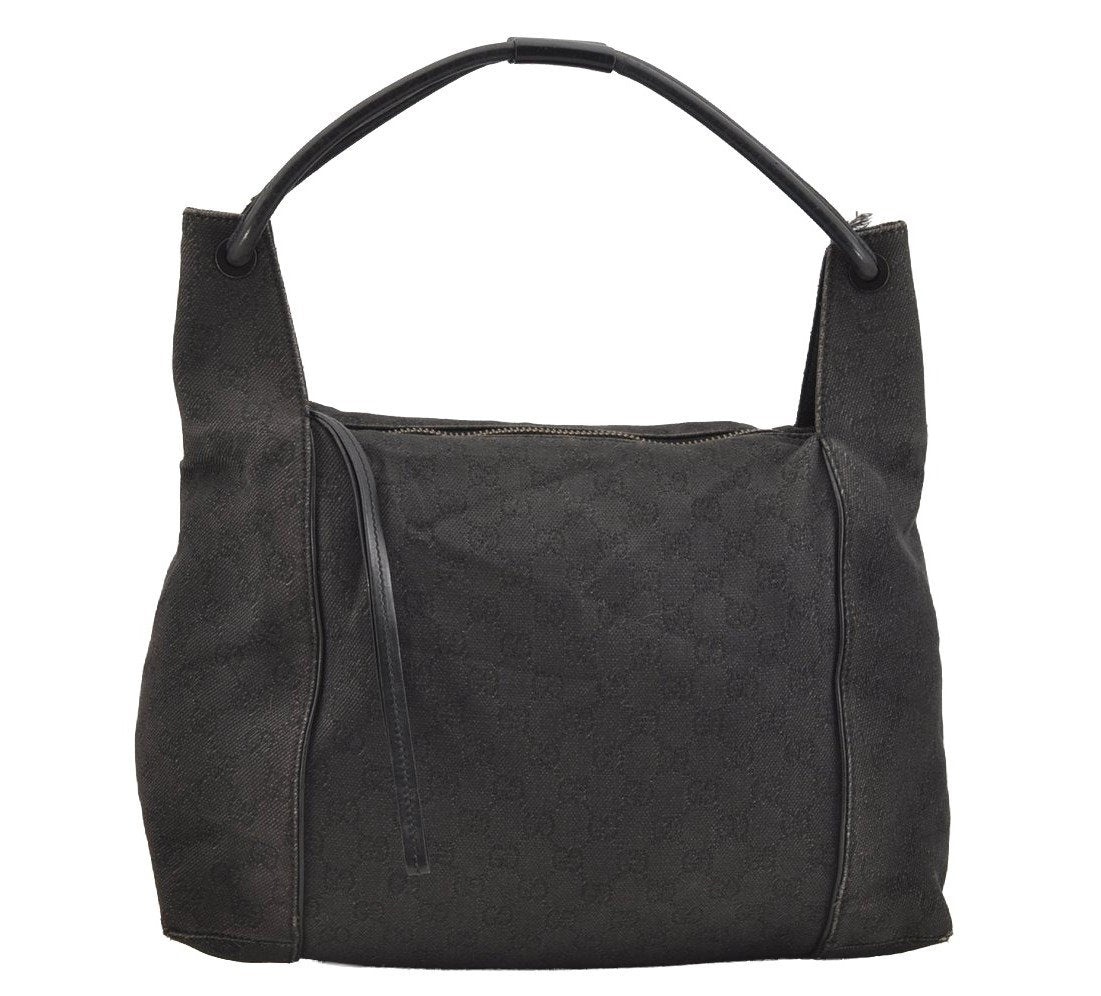 Authentic GUCCI Vintage Shoulder Tote Bag GG Canvas Leather 101292 Black 4118I