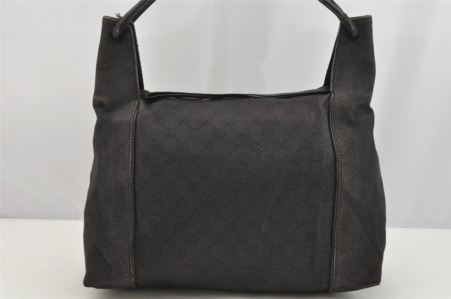 Authentic GUCCI Vintage Shoulder Tote Bag GG Canvas Leather 101292 Black 4118I