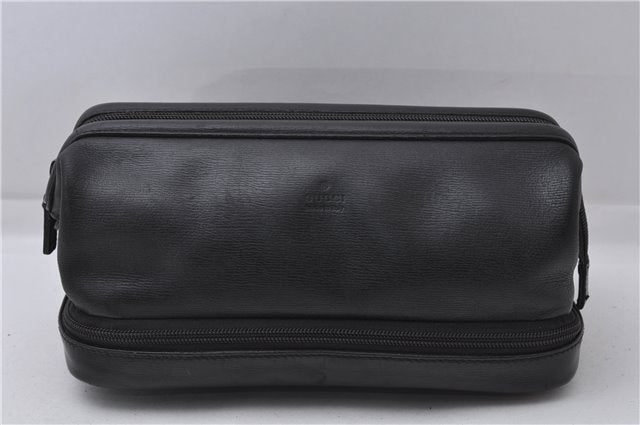 Authentic GUCCI Cosmetic Pouch Purse Leather 0141138 Black 4122D