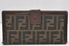 Authentic FENDI Vintage Zucca Long Wallet Purse Canvas Leather Brown Black 4122I