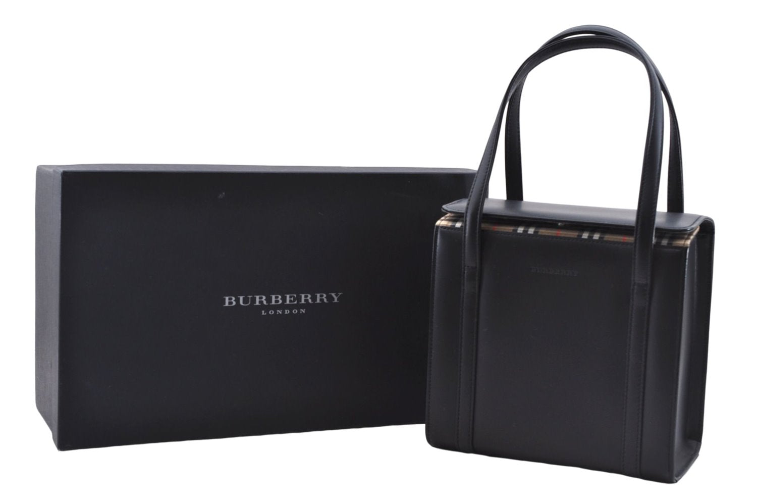 Authentic BURBERRY Vintage Leather Shoulder Hand Bag Purse Black Box 4133E