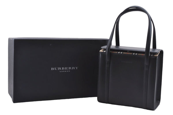 Authentic BURBERRY Vintage Leather Shoulder Hand Bag Purse Black Box 4133E