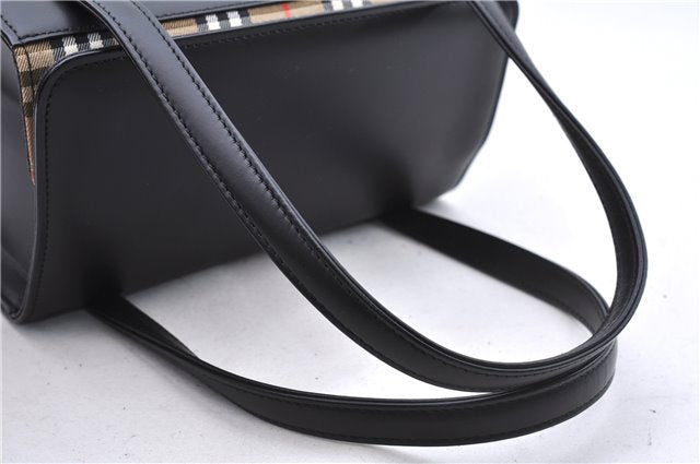 Authentic BURBERRY Vintage Leather Shoulder Hand Bag Purse Black Box 4133E