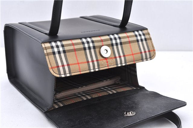 Authentic BURBERRY Vintage Leather Shoulder Hand Bag Purse Black Box 4133E