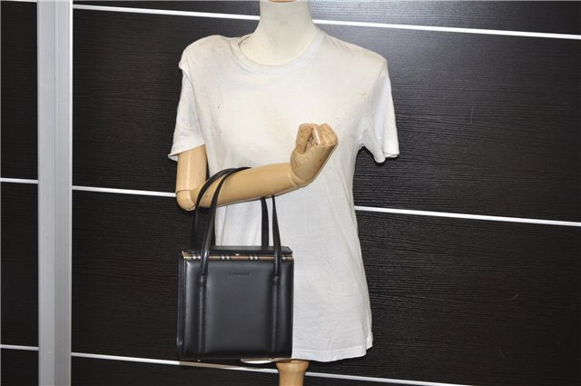 Authentic BURBERRY Vintage Leather Shoulder Hand Bag Purse Black Box 4133E