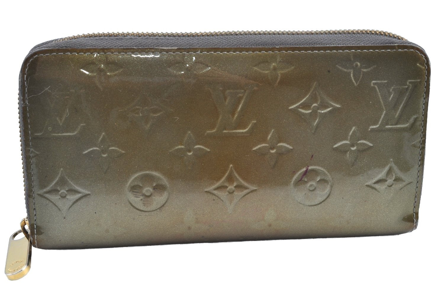 Authentic Louis Vuitton Vernis Zippy Wallet Long Purse M93723 Khaki Green 4146G