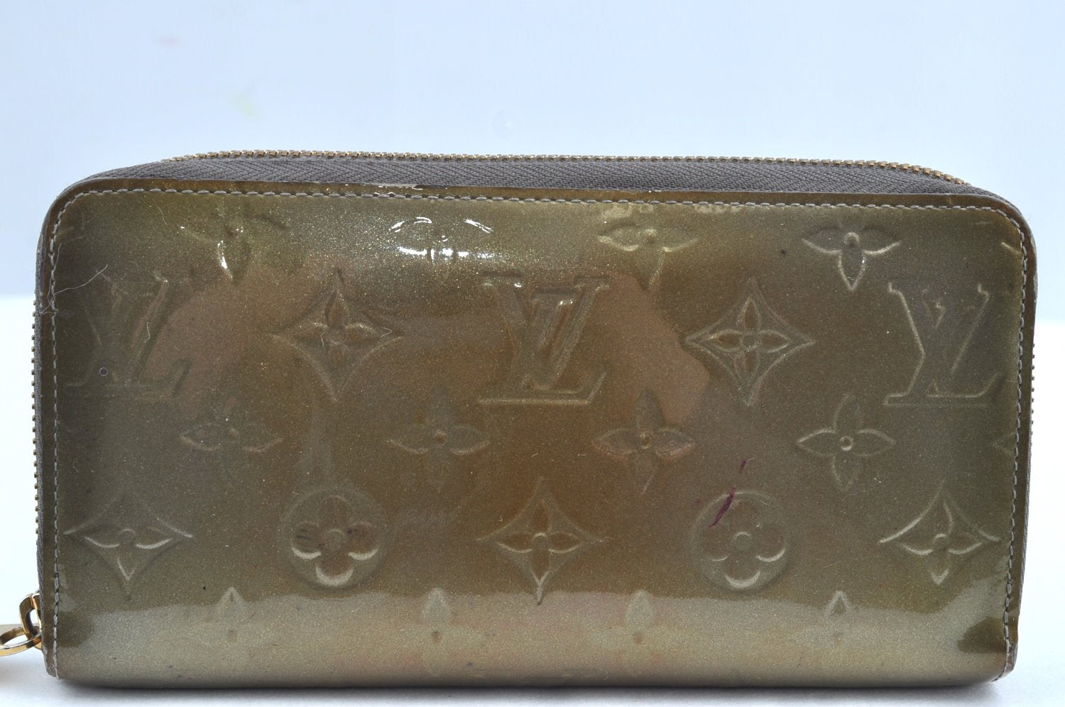 Authentic Louis Vuitton Vernis Zippy Wallet Long Purse M93723 Khaki Green 4146G