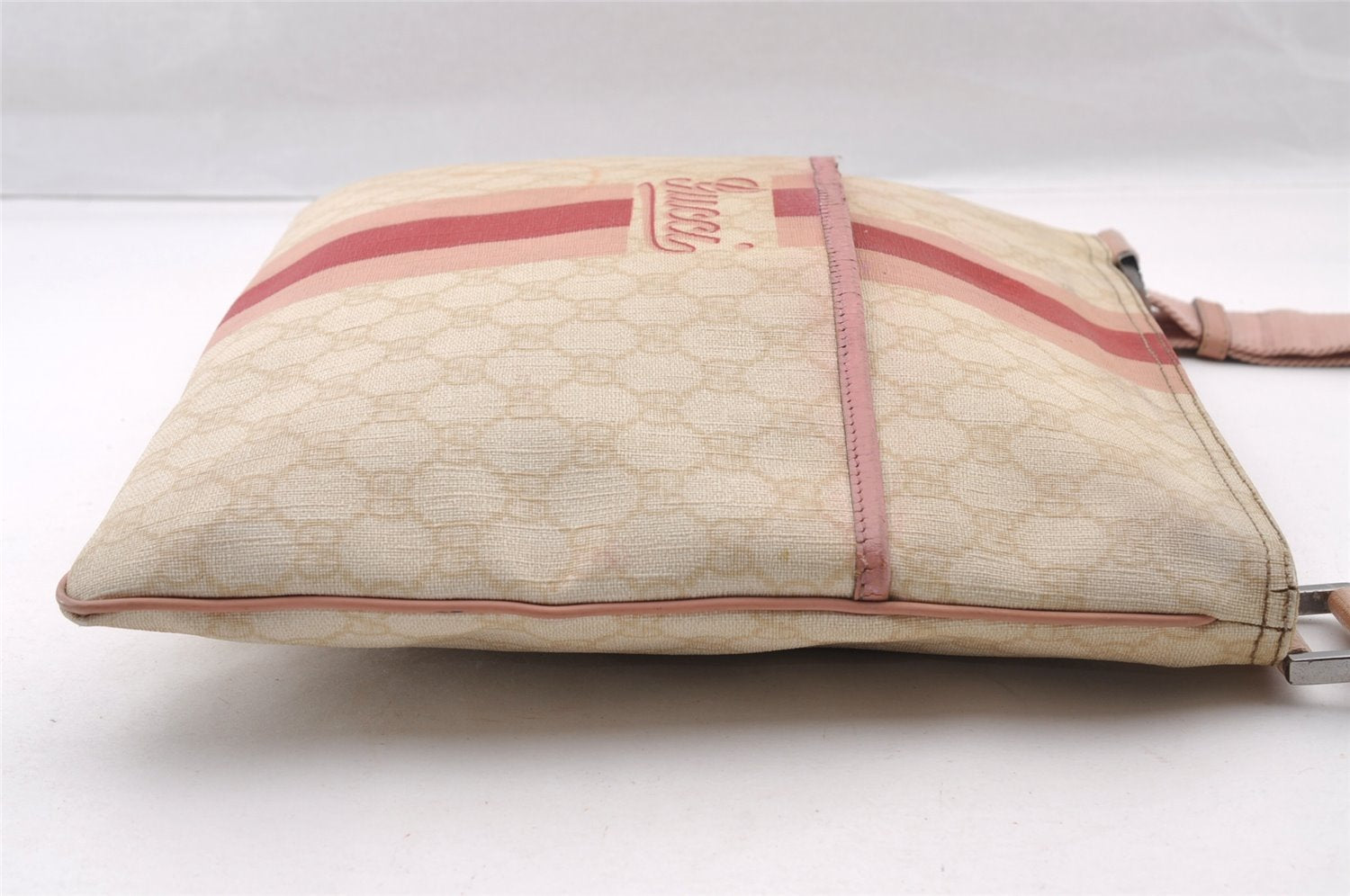 Authentic GUCCI Joy Line Shoulder Cross Bag GG PVC Leather 189816 White 4147I