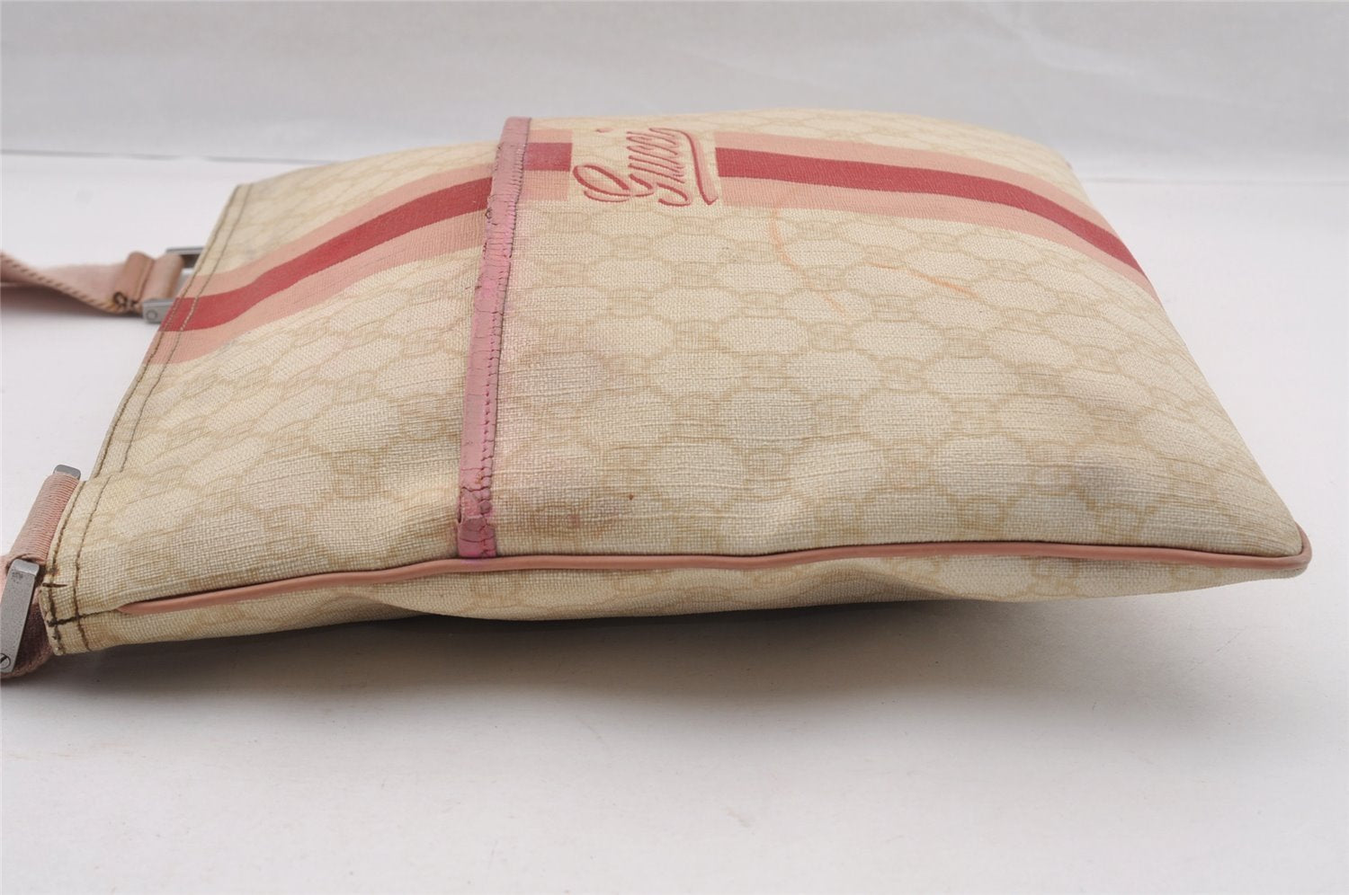 Authentic GUCCI Joy Line Shoulder Cross Bag GG PVC Leather 189816 White 4147I