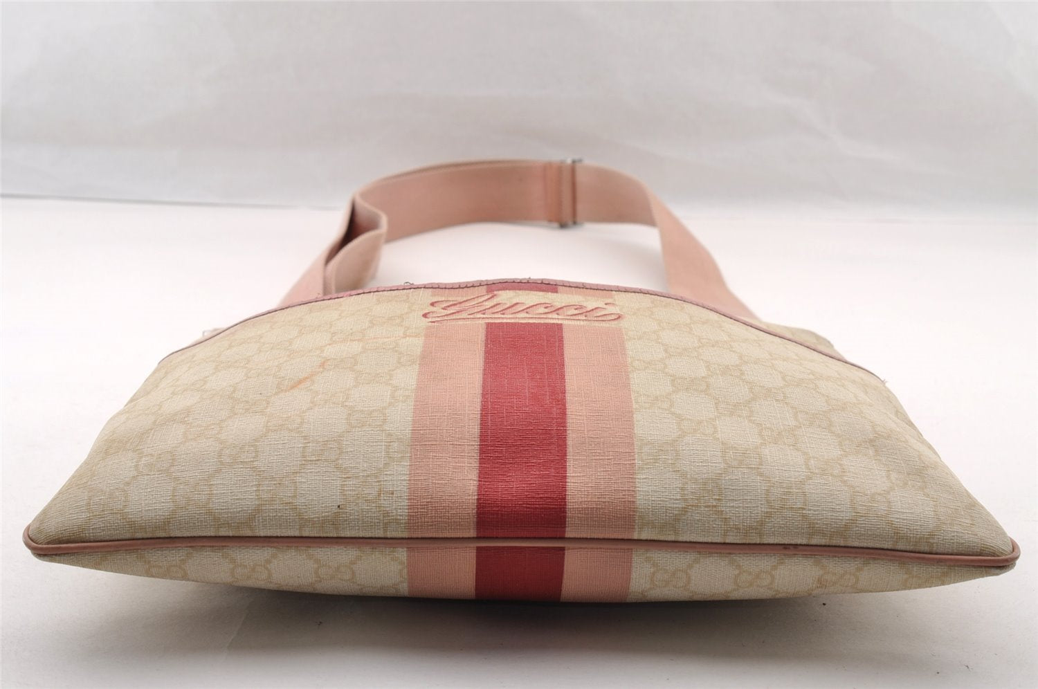 Authentic GUCCI Joy Line Shoulder Cross Bag GG PVC Leather 189816 White 4147I