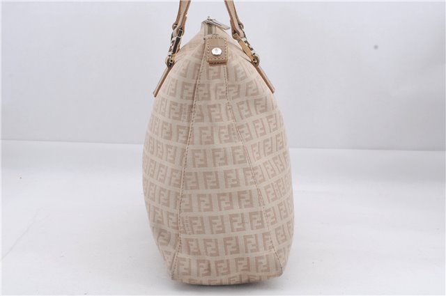 Authentic FENDI Zucchino Shoulder Tote Bag Canvas Leather Beige 4149D