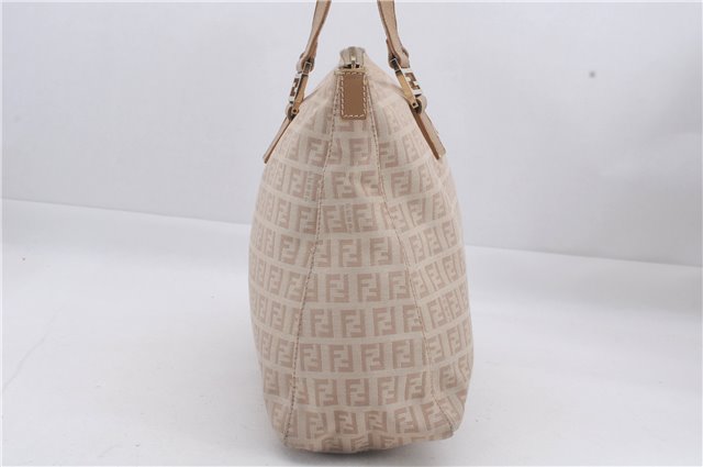 Authentic FENDI Zucchino Shoulder Tote Bag Canvas Leather Beige 4149D