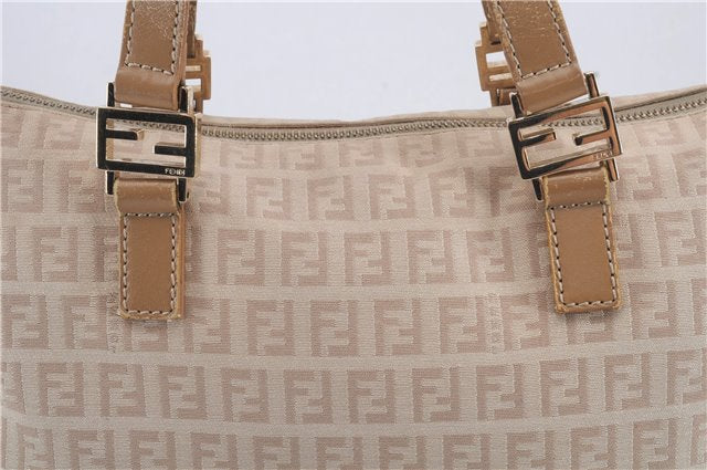 Authentic FENDI Zucchino Shoulder Tote Bag Canvas Leather Beige 4149D