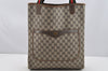 Authentic GUCCI Web Sherry Line Shoulder Tote Bag GG PVC Leather Brown 4150I