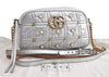 Authentic GUCCI GG Marmont Chain Shoulder Cross Bag Leather 447632 Silver 4151I