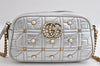Authentic GUCCI GG Marmont Chain Shoulder Cross Bag Leather 447632 Silver 4151I