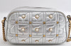 Authentic GUCCI GG Marmont Chain Shoulder Cross Bag Leather 447632 Silver 4151I