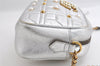 Authentic GUCCI GG Marmont Chain Shoulder Cross Bag Leather 447632 Silver 4151I