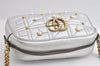 Authentic GUCCI GG Marmont Chain Shoulder Cross Bag Leather 447632 Silver 4151I