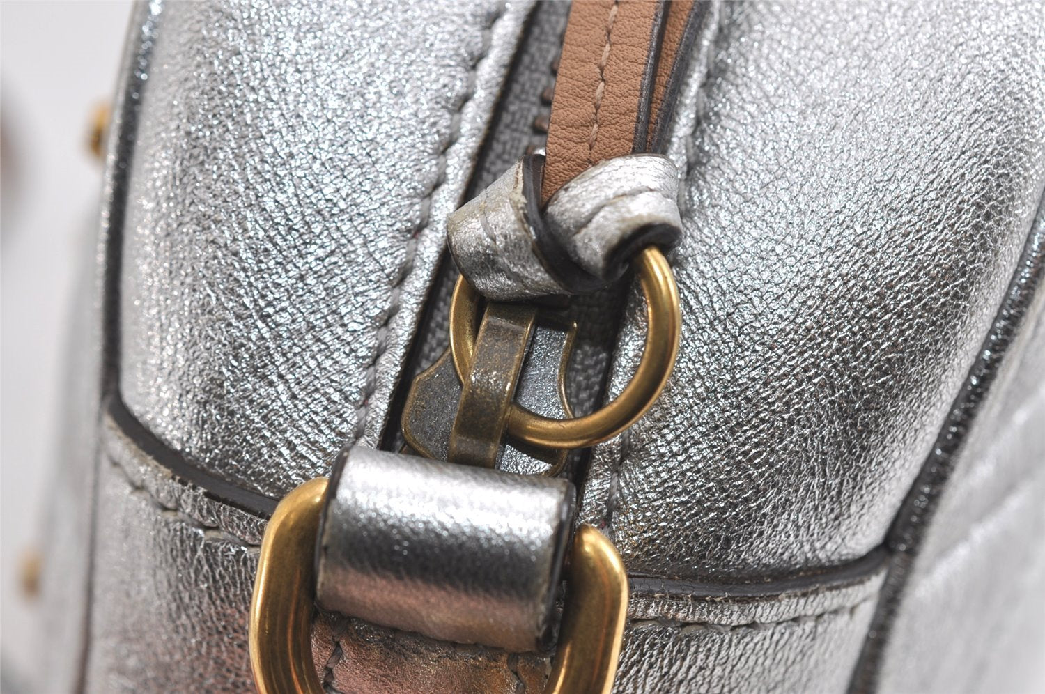 Authentic GUCCI GG Marmont Chain Shoulder Cross Bag Leather 447632 Silver 4151I