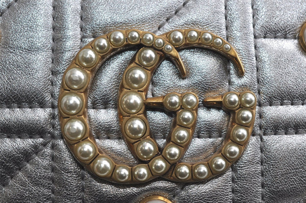 Authentic GUCCI GG Marmont Chain Shoulder Cross Bag Leather 447632 Silver 4151I