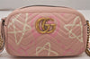 Authentic GUCCI GG Marmont Ghost Shoulder Cross Bag Leather 447632 Pink 4152I