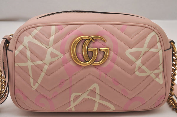 Authentic GUCCI GG Marmont Ghost Shoulder Cross Bag Leather 447632 Pink 4152I