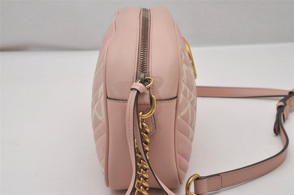 Authentic GUCCI GG Marmont Ghost Shoulder Cross Bag Leather 447632 Pink 4152I