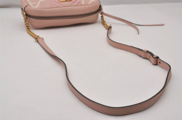 Authentic GUCCI GG Marmont Ghost Shoulder Cross Bag Leather 447632 Pink 4152I