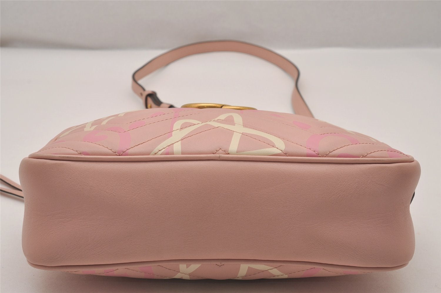 Authentic GUCCI GG Marmont Ghost Shoulder Cross Bag Leather 447632 Pink 4152I