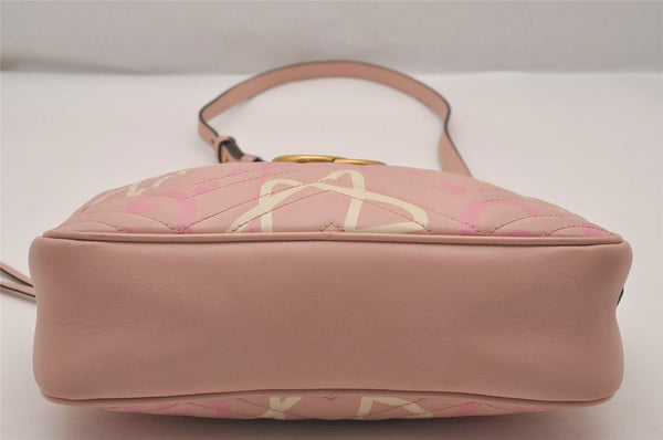 Authentic GUCCI GG Marmont Ghost Shoulder Cross Bag Leather 447632 Pink 4152I