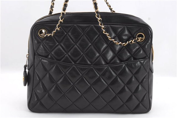 Authentic CHANEL Calf Skin Matelasse Chain Shoulder Bag Purse Black CC 4158C