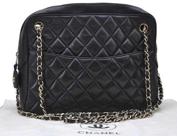 Authentic CHANEL Calf Skin Matelasse Chain Shoulder Bag Purse Black CC 4158C