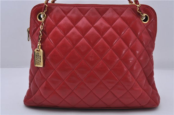 Authentic CHANEL Calf Skin Matelasse Chain Shoulder Bag Purse Red 4161C