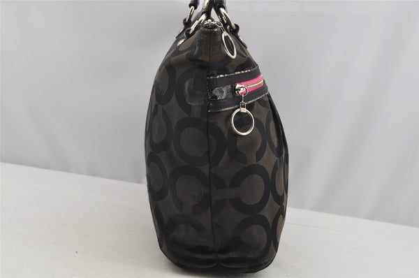 Authentic COACH Op Art Shoulder Hand Tote Bag Canvas Leather 15331 Black 4163I