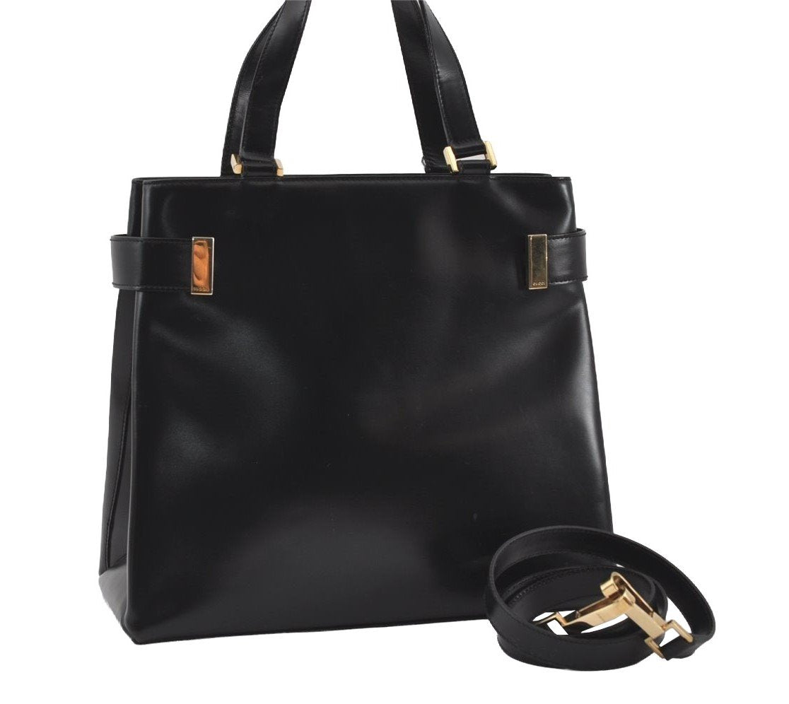 Authentic GUCCI Vintage 2Way Shoulder Hand Bag Purse Leather Black Junk 4164I