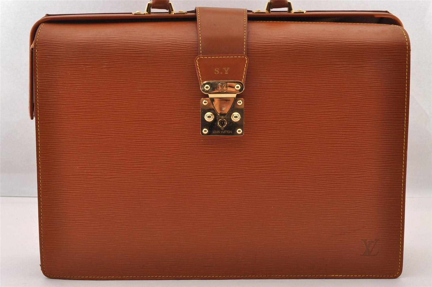 Authentic Louis Vuitton Epi Serviette Fermoir Briefcase Brown M54358 LV 4175I