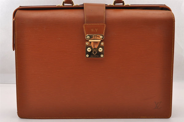 Authentic Louis Vuitton Epi Serviette Fermoir Briefcase Brown M54358 LV 4175I