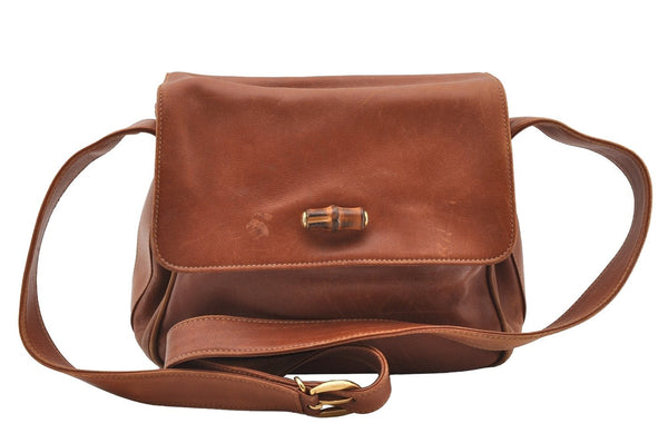 Authentic GUCCI Bamboo Shoulder Cross Body Bag Purse Leather Brown Junk 4177I